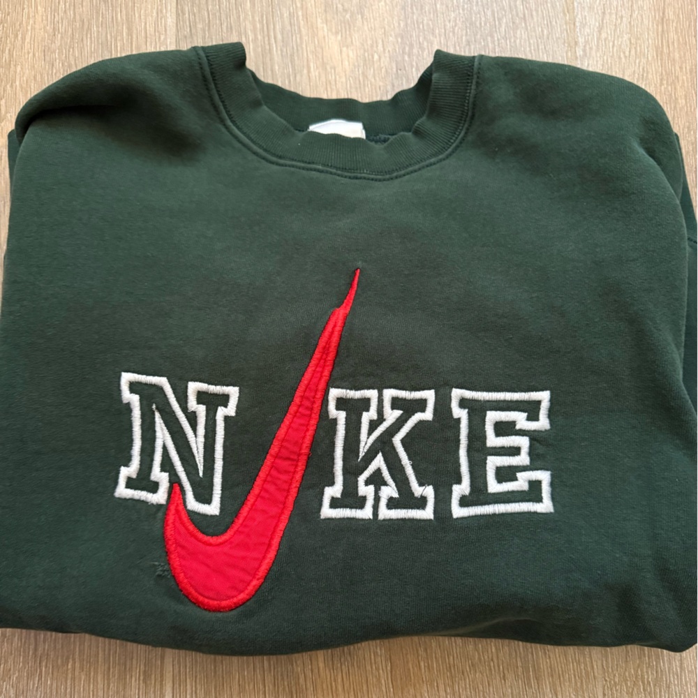 Vintage Nike Green Sweatshirt with Red Logo
